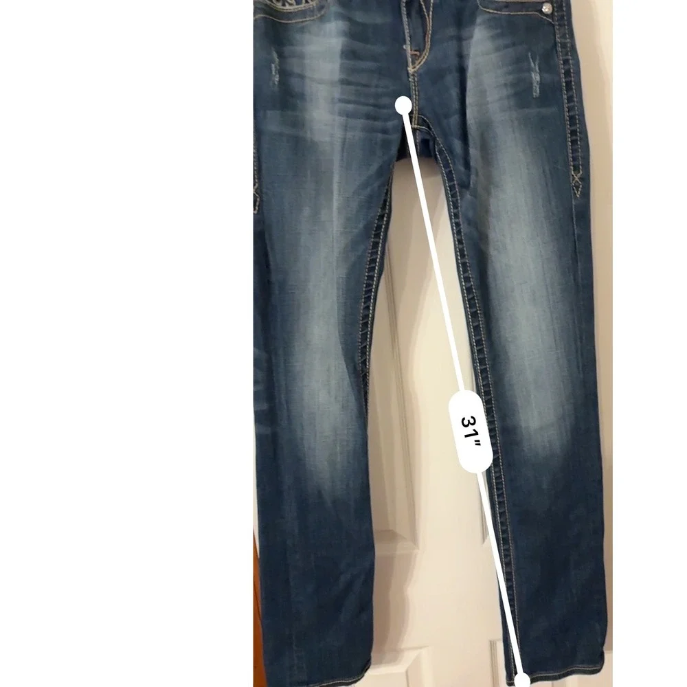 Rock Revival Jen Straight Leg Embellished Denim Jeans RJ8156T49 size 28 Men NOTE